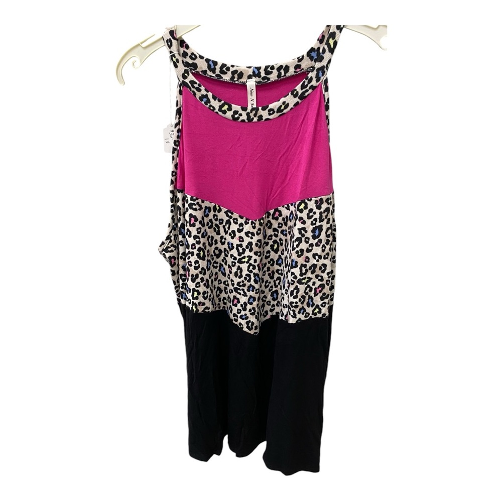 Women’s Pink and Black Cheetah Print Sleeveless Top A205